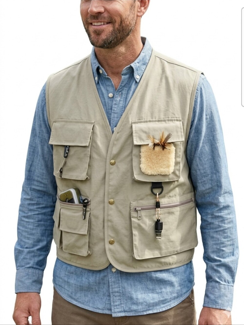Vtg 90s NOS Eddie Bauer Fly Fishing Vest Mens XL Beige Khaki Utility Pockets